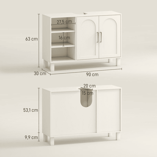 HOMCOM Móvel para Lavatório Suspenso Móvel para Casa de Banho Moderno com 2 Portas e Prateleiras Ajustáveis 90x30x63 cm Creme