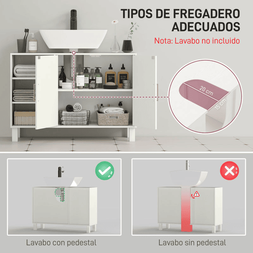 HOMCOM Móvel para Lavatório Suspenso Móvel para Casa de Banho Moderno com 2 Portas e Prateleiras Ajustáveis 90x30x63 cm Creme