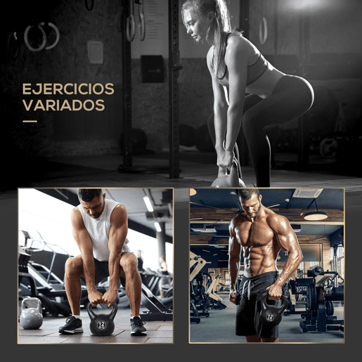 HOMCOM Peso Russo de 12 kg Kettlebell Preenchido de Areia com Punho Largo e Antiderrapante para Trenos em Casa e Ginásio 27x21x31 cm Preto
