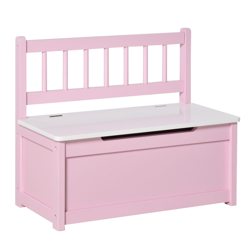 Homcom baúl para juguetes banco almacenaje para niños con respaldo y tapa amortiguadora carga 40 kg para salas de juego dormitorio 60x30x50 cm rosa y blanco