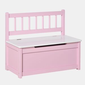 HOMCOM Baú de Brinquedos Banco de Armazenamento Infantil de Madeira de Pinho com Tampa de Amortecimento e Encosto Alto para Crianças acima de 2 anos Sala de Jogos Habitação 60x30x50 cm Rosa