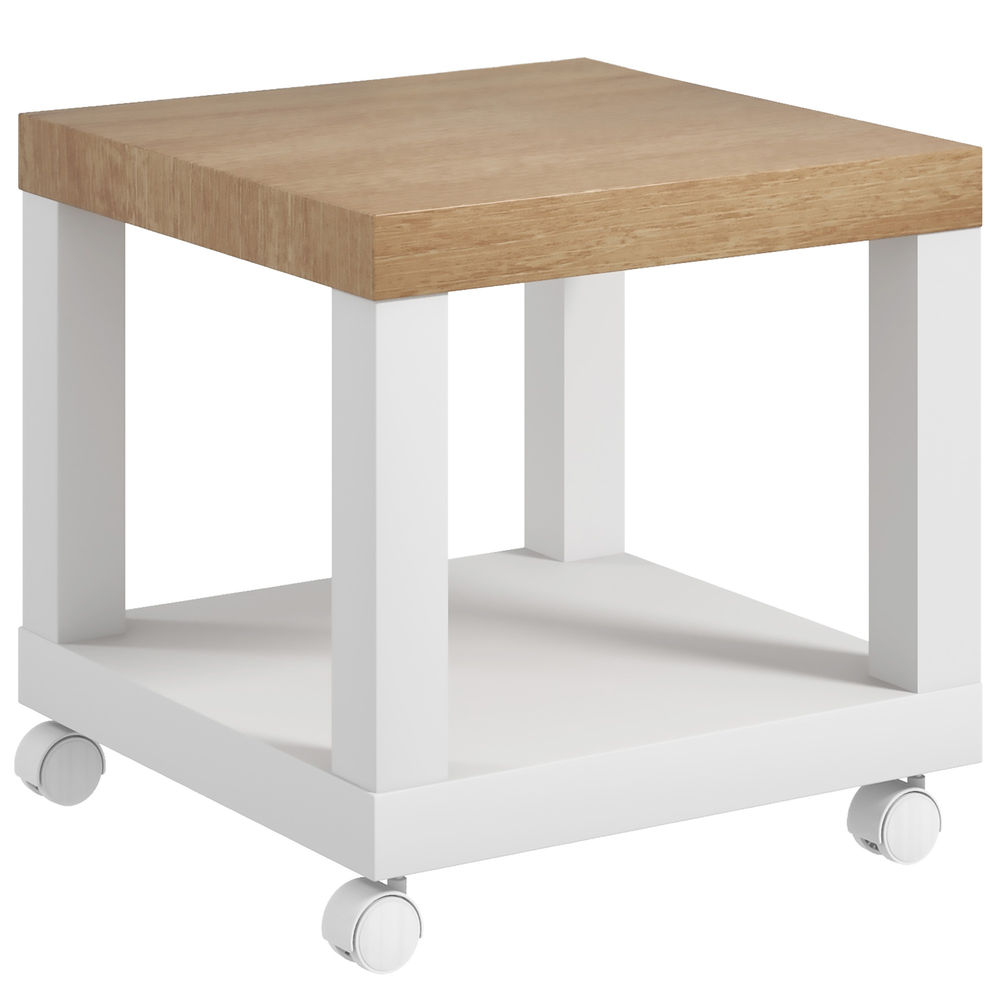 Homcom mesita auxiliar con ruedas mesa auxiliar con estante abierto mesa para sofá sala dormitorio 40x40x40 cm natural y blanco