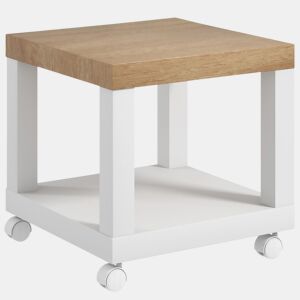 HOMCOM Mesa Auxiliar com Rodas Mesa Auxiliar com Prateleira Aberta para Sofá Dormitório 40x40x40 cm Branco e Madeira