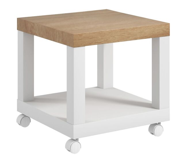 Homcom mesita auxiliar con ruedas mesa auxiliar con estante abierto mesa para sofá sala dormitorio 40x40x40 cm natural y blanco