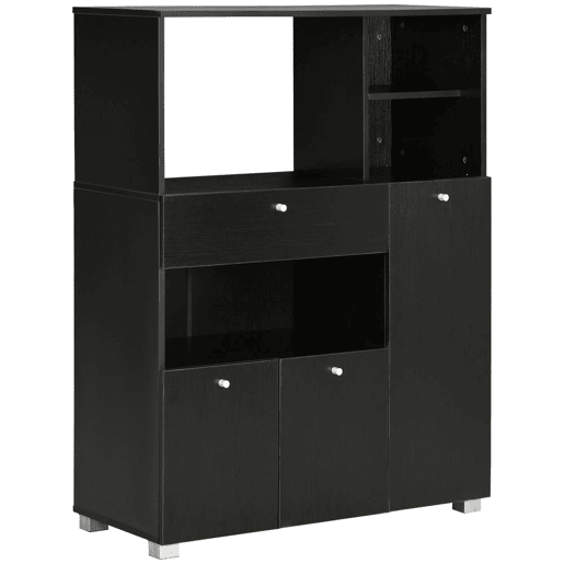 HOMCOM Aparador Auxiliar para Microondas Buffet de Cozinha com 2 Armários com Portas 1 Gaveta e Prateleiras de Armazenamento 90x40x120 cm Preto