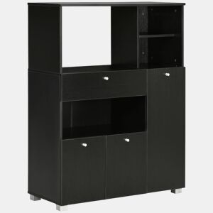 HOMCOM Aparador Auxiliar para Microondas Buffet de Cozinha com 2 Armários com Portas 1 Gaveta e Prateleiras de Armazenamento 90x40x120 cm Preto