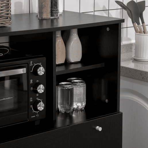 HOMCOM Aparador Auxiliar para Microondas Buffet de Cozinha com 2 Armários com Portas 1 Gaveta e Prateleiras de Armazenamento 90x40x120 cm Preto