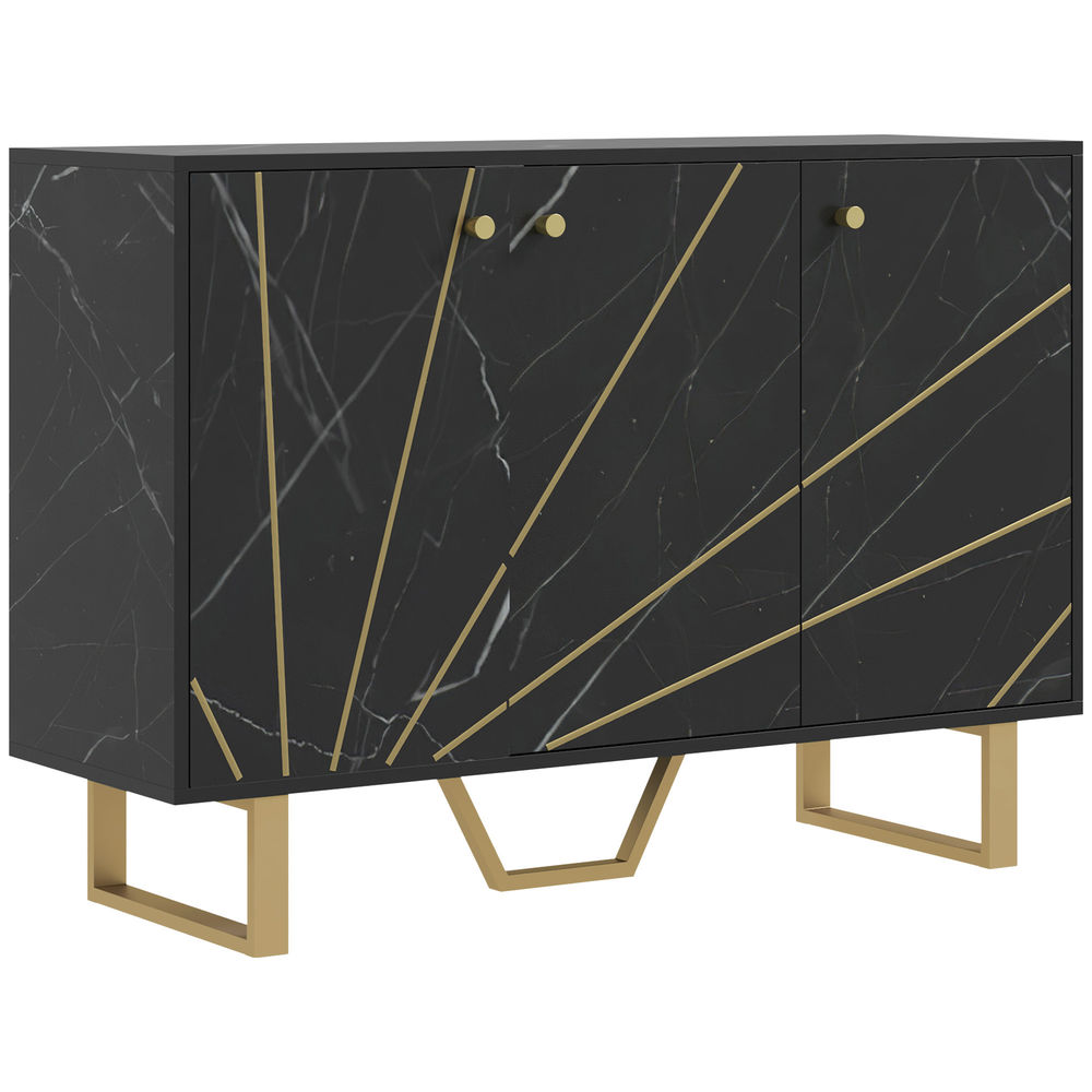 Homcom aparador moderno aparador de salón con 2 puertas y estante ajustable mueble auxiliar para salón con efecto mármol antivuelco 107x35x75 cm negro