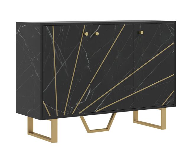 Homcom aparador moderno aparador de salón con 2 puertas y estante ajustable mueble auxiliar para salón con efecto mármol antivuelco 107x35x75 cm negro