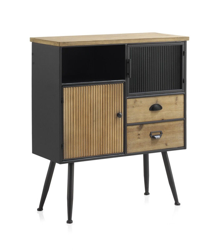 Cómoda de metal con tapa de madera