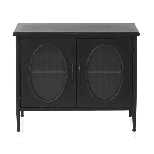 Cômoda Com Estrutura Metálica, Porta Com Vidro Oval