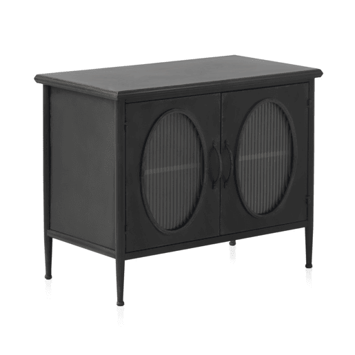 Cômoda Com Estrutura Metálica, Porta Com Vidro Oval
