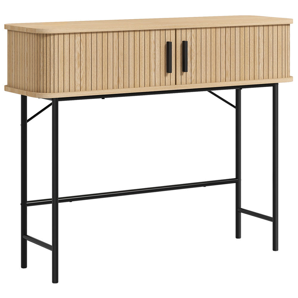 Homcom mesa consola vintage mueble para recibidor con 2 puertas correderas de tambor y compartimientos consola para recibidor entrada pasillo 100x30x80 cm roble