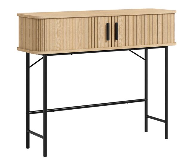 Homcom mesa consola vintage mueble para recibidor con 2 puertas correderas de tambor y compartimientos consola para recibidor entrada pasillo 100x30x80 cm roble