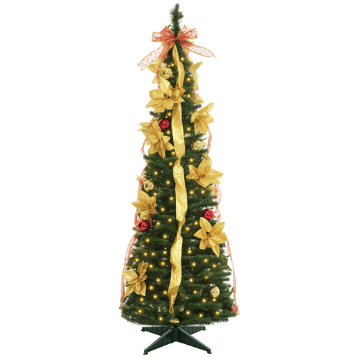 HOMCOM Árvore de Natal 150 cm Árvore de Natal Artificial Dobrável com Luzes LED e Decorações Pré-Instaladas Decoração de Natal para Interior Ø50x150 cm Verde