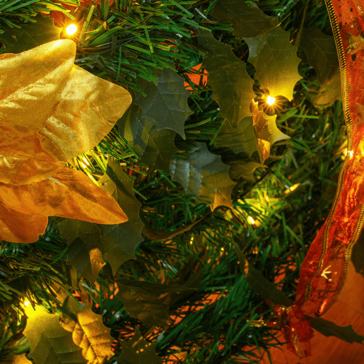 HOMCOM Árvore de Natal 150 cm Árvore de Natal Artificial Dobrável com Luzes LED e Decorações Pré-Instaladas Decoração de Natal para Interior Ø50x150 cm Verde