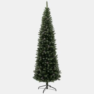 HOMCOM Árvore de Natal Estreita 225 cm Artificial com 980 Ramos com Neve, 75 Pinhas e Suporte de Metal, Decoração Natalícia para Sala Interior Verde