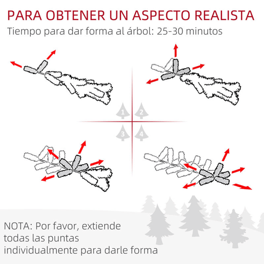 HOMCOM Árvore de Natal Artificial Altura 190 cm com 570 Ramos de PVC Ignífugos Base Dobrável e Suporte Metálico Decoração de Natal para Interiores Ø53x190 cm Verde