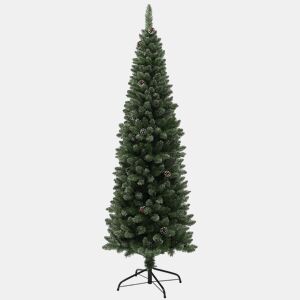 HOMCOM Árvore de Natal Estreita 180 cm Árvore de Natal Artificial com 618 Ramos com Neve, 30 Pinhas e Suporte de Metal, Árvore Natalícia para Sala Interior Verde