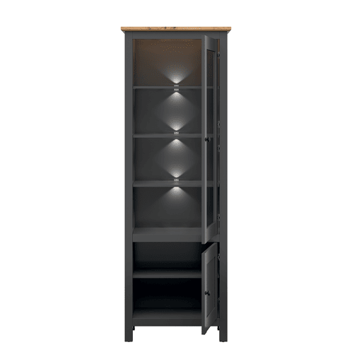 Vitrina de 2 portas com LED Duck Cinzento antracite e madeira