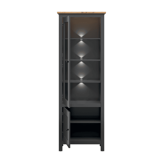 Vitrina de 2 portas com LED Duck Cinzento antracite e madeira