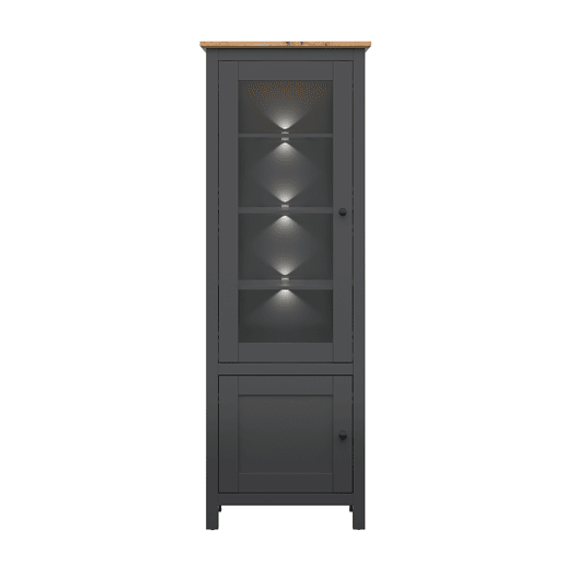 Vitrina de 2 portas com LED Duck Cinzento antracite e madeira