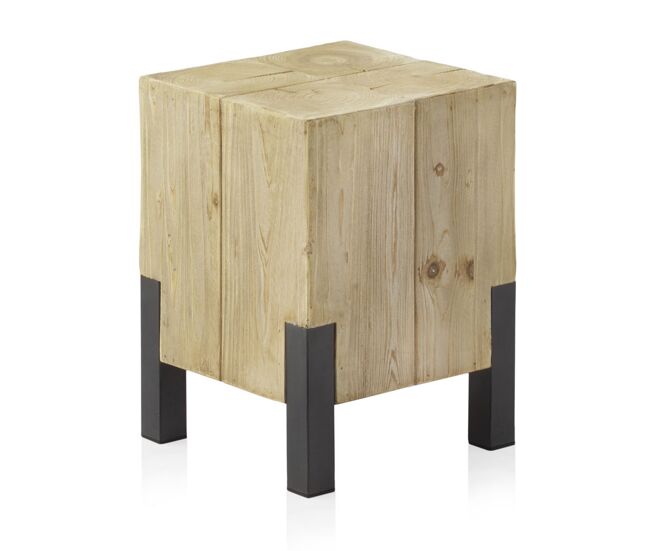 Taburete de chapa de abeto con patas de metal lacado