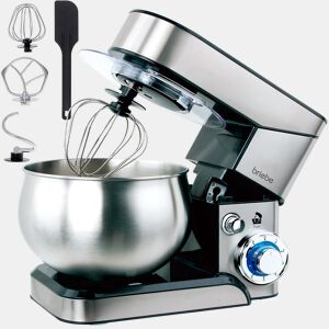 Briebe KM1114 Batedeira Planetária com Taça Profissional, Robô de Cozinha, 5L, 6 Velocidades, Acessórios, 1800, Aço inoxidável