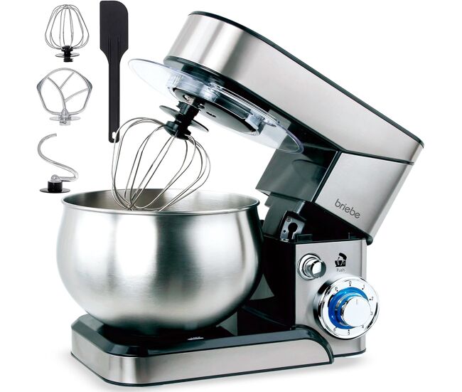 Briebe km1114 batidora amasadora repostería profesional robot cocina 5 l, movimiento orbital, varillas, 1800, acero inoxidable
