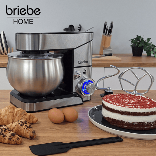 Briebe KM1114 Batedeira Planetária com Taça Profissional, Robô de Cozinha, 5L, 6 Velocidades, Acessórios, 1800, Aço inoxidável