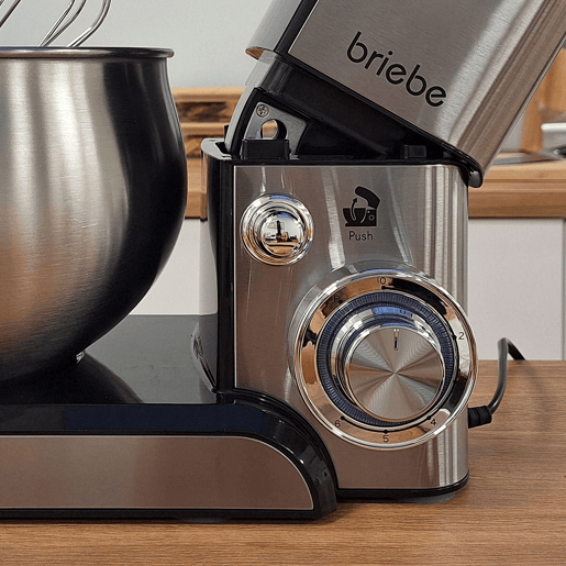 Briebe KM1114 Batedeira Planetária com Taça Profissional, Robô de Cozinha, 5L, 6 Velocidades, Acessórios, 1800, Aço inoxidável