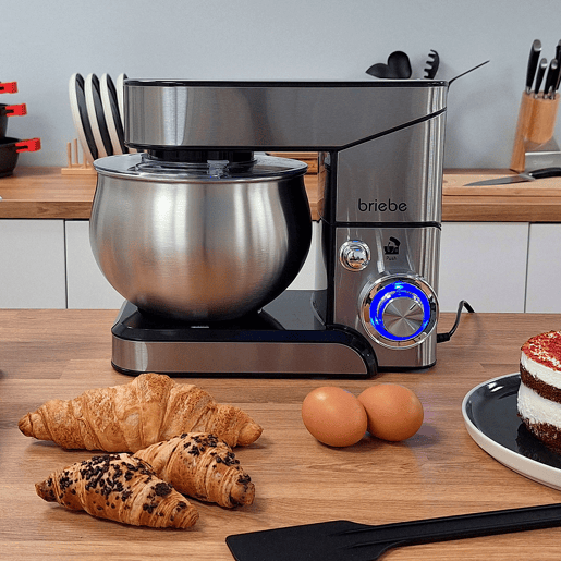 Briebe KM1114 Batedeira Planetária com Taça Profissional, Robô de Cozinha, 5L, 6 Velocidades, Acessórios, 1800, Aço inoxidável