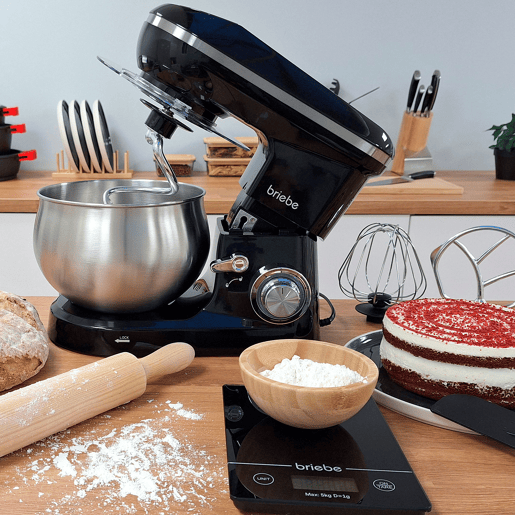 Briebe KM1164 Batedeira Planetária com Taça Profissional, Robô de Cozinha, 5L, 6 Velocidades,Tela tátil LED, 1800, Preto