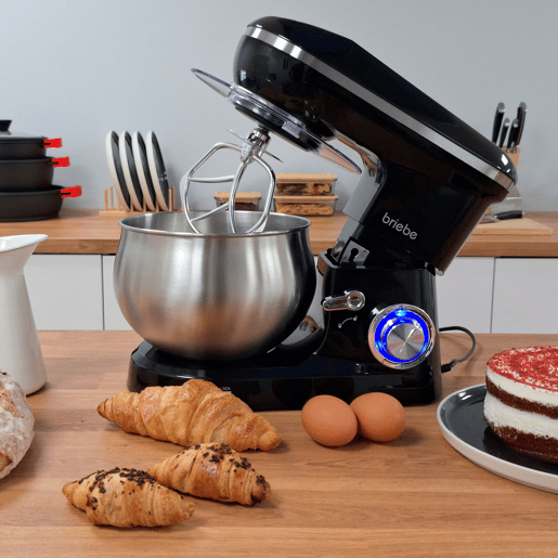 Briebe KM1164 Batedeira Planetária com Taça Profissional, Robô de Cozinha, 5L, 6 Velocidades,Tela tátil LED, 1800, Preto