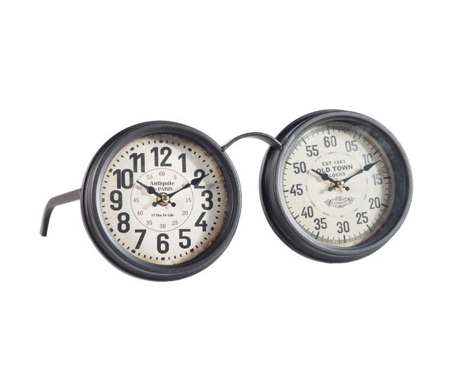 Doble reloj de mesa negro 34x21x15