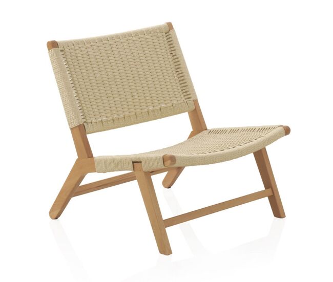 Sillón de madera de haya con asiento y respaldo trenzados