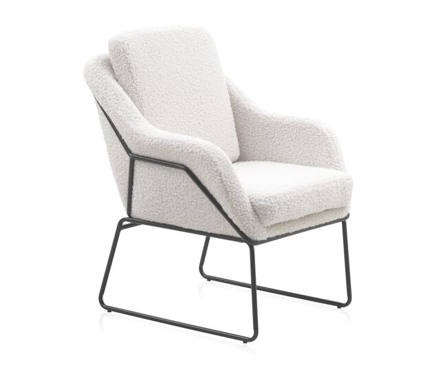 Sillón tapizado blanco con patas de metal negro