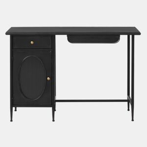 Mesa Com Estrutura De Metal, Porta De Vidro Oval E 2 Gavetas