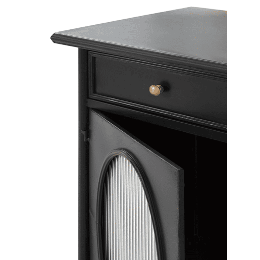 Mesa Com Estrutura De Metal, Porta De Vidro Oval E 2 Gavetas