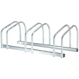 HOMCOM Estacionamento para 3 Bicicletas Suporte de Aço para Estacionar Bicicletas no Chão para Interior e Exterior 76x33x27cm Prata