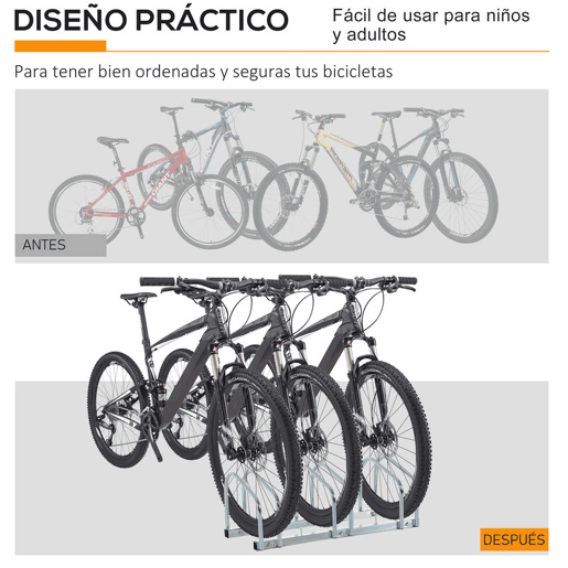 HOMCOM Estacionamento para 3 Bicicletas Suporte de Aço para Estacionar Bicicletas no Chão para Interior e Exterior 76x33x27cm Prata
