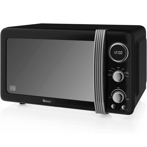 SWAN SM22030LBNEU Retro Microondas Digitais 20L, 5 Níveis de Potência, Função Descongelamento, Temporizador, 800, Preto