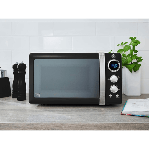 SWAN SM22030LBNEU Retro Microondas Digitais 20L, 5 Níveis de Potência, Função Descongelamento, Temporizador, 800, Preto