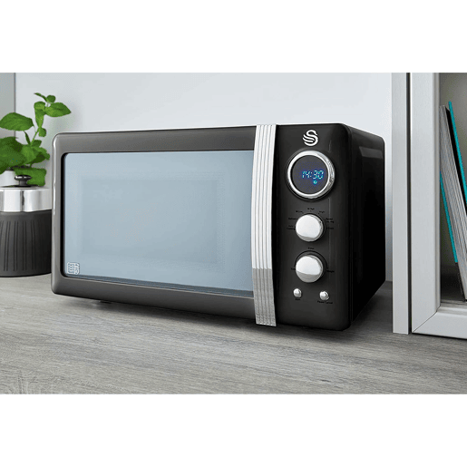 SWAN SM22030LBNEU Retro Microondas Digitais 20L, 5 Níveis de Potência, Função Descongelamento, Temporizador, 800, Preto