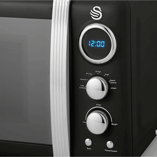 SWAN SM22030LBNEU Retro Microondas Digitais 20L, 5 Níveis de Potência, Função Descongelamento, Temporizador, 800, Preto