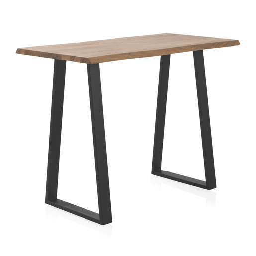 Mesa De Bar 130X70 Madeira Maciça De Acácia 25 Mm De Espessura Com Pernas De Metal Preto