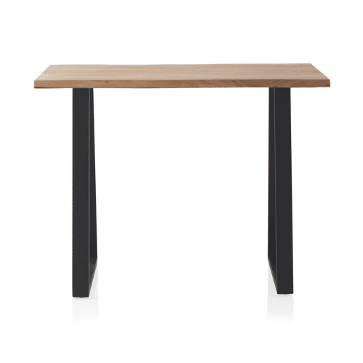 Mesa De Bar 130X70 Madeira Maciça De Acácia 25 Mm De Espessura Com Pernas De Metal Preto