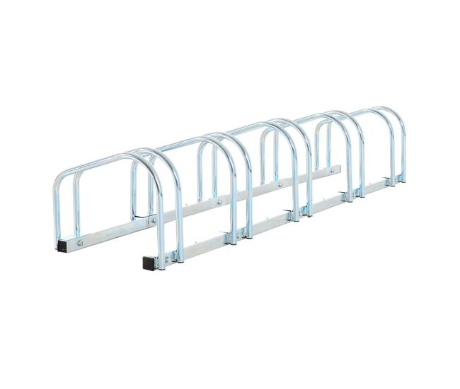 Homcom aparcamiento para bicicletas soporte de acero para aparcar 5 bicis en el suelo o pared estacionamiento para interior y exterior 145x33x27 cm plata