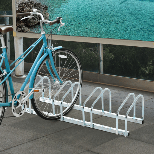 HOMCOM Estacionamento para 5 Bicicletas Suporte de Aço para Estacionar Bicicletas no Chão para Interior e Exterior 145x33x27cm Prata