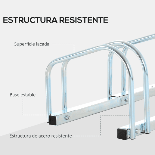 HOMCOM Estacionamento para 5 Bicicletas Suporte de Aço para Estacionar Bicicletas no Chão para Interior e Exterior 145x33x27cm Prata